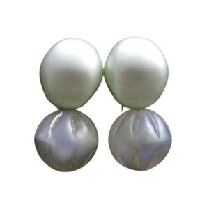 Vintage Pale Blue Faux Pearl,Molded Glass Bead Clip-on Earrings*Signed RICHELIEU